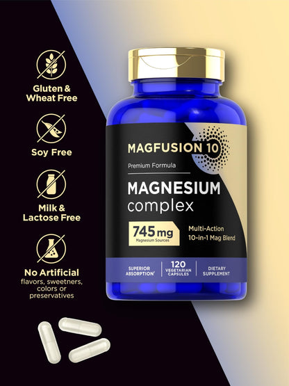 Magfusion-10 Magnesium Complex Supplement 745mg | 120 Capsules | 10 in 1 Blend | Vegetarian, Non-GMO, Gluten Free - dailyvitalstore