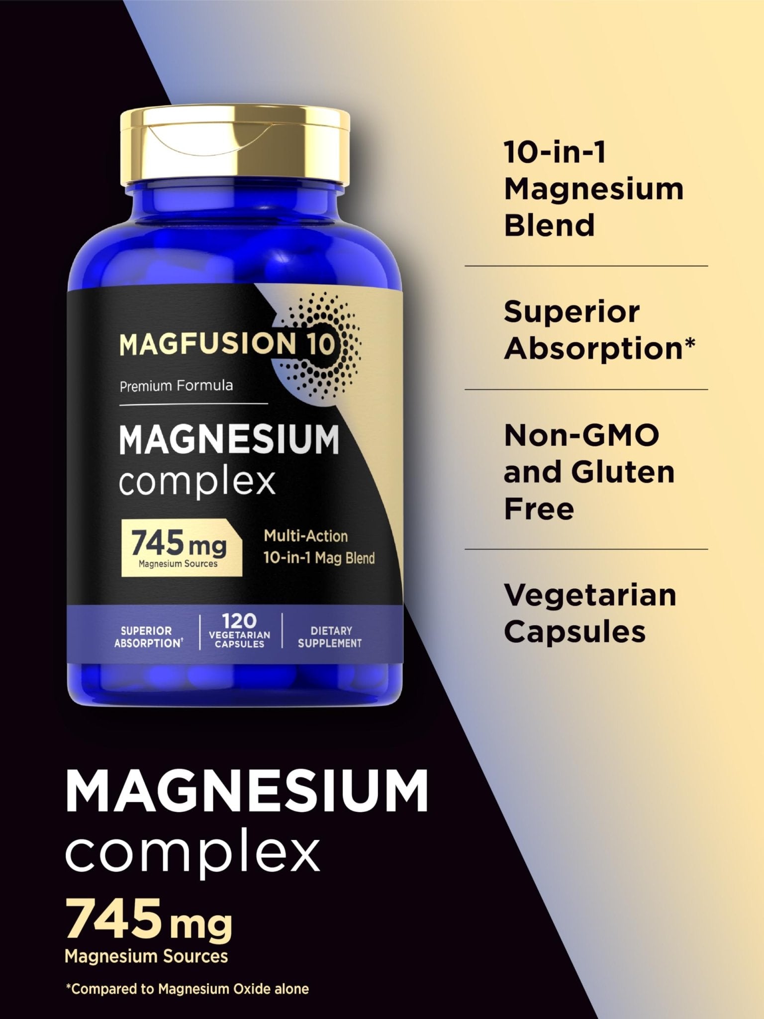 Magfusion-10 Magnesium Complex Supplement 745mg | 120 Capsules | 10 in 1 Blend | Vegetarian, Non-GMO, Gluten Free - dailyvitalstore