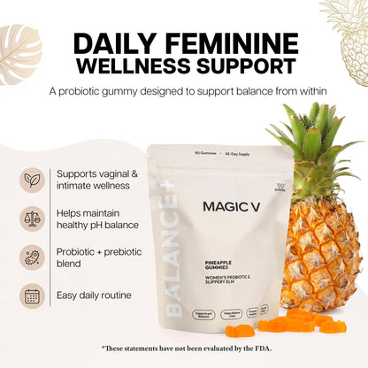 Magic V Care – Premium Feminine Balance Gummies – Women’s Wellness & pH Support – Vaginal Health, Immunity & Hormonal Balance – Vegan, Gluten-Free – Tropical Pineapple – 90 Gummies – 45 Servings - dailyvitalstore