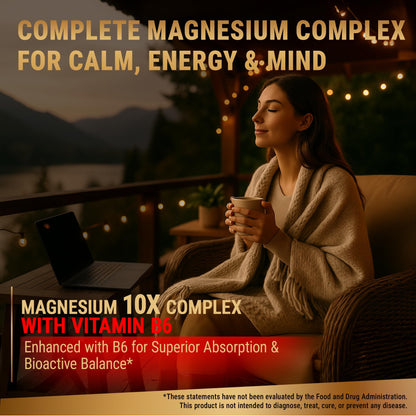 Magnesium 10X Complex – 900mg Elemental Magnesium | Glycinate, Gluconate, Malate, Orotate, Carbonate, Asparate, Taurate, Citrate, Bisglycinate, Ascorbate + Vitamin B6 for Superior Absorption - dailyvitalstore