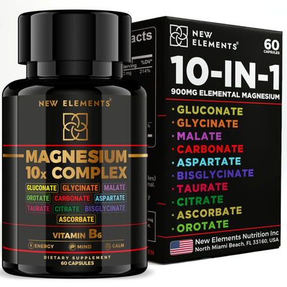Magnesium 10X Complex – 900mg Elemental Magnesium | Glycinate, Gluconate, Malate, Orotate, Carbonate, Asparate, Taurate, Citrate, Bisglycinate, Ascorbate + Vitamin B6 for Superior Absorption - dailyvitalstore