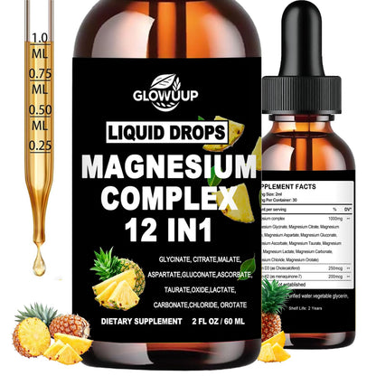 Magnesium 12 in 1 Complex 1000mg Supplement for Women & Men, High Absorption Liquid Magnesium W/Glycinate Citrate Malate Taurate Oxide Aspartate Orotate, Calm Magnesium for Sleep Muscle Heart Support - dailyvitalstore