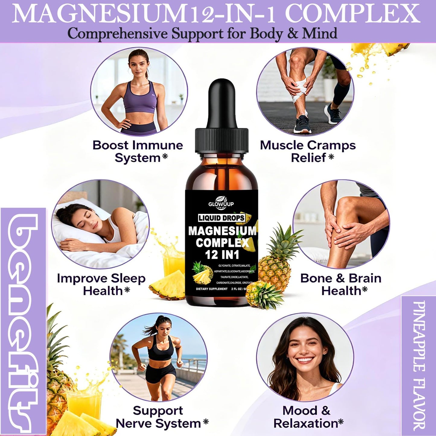 Magnesium 12 in 1 Complex 1000mg Supplement for Women & Men, High Absorption Liquid Magnesium W/Glycinate Citrate Malate Taurate Oxide Aspartate Orotate, Calm Magnesium for Sleep Muscle Heart Support - dailyvitalstore