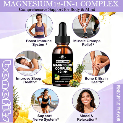 Magnesium 12 in 1 Complex 1000mg Supplement for Women & Men, High Absorption Liquid Magnesium W/Glycinate Citrate Malate Taurate Oxide Aspartate Orotate, Calm Magnesium for Sleep Muscle Heart Support - dailyvitalstore