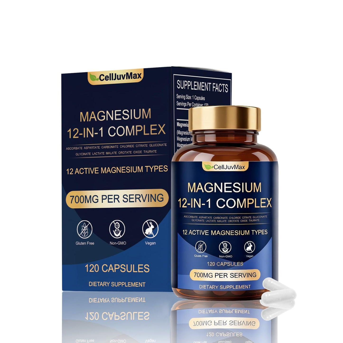 Magnesium 12-in-1 Complex 700mg, with Glycinate & Citrate, Vegan Supplement for Daily Wellness, 120 Capsules (1) - dailyvitalstore