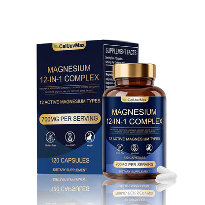 Magnesium 12-in-1 Complex 700mg, with Glycinate & Citrate, Vegan Supplement for Daily Wellness, 120 Capsules (1) - dailyvitalstore