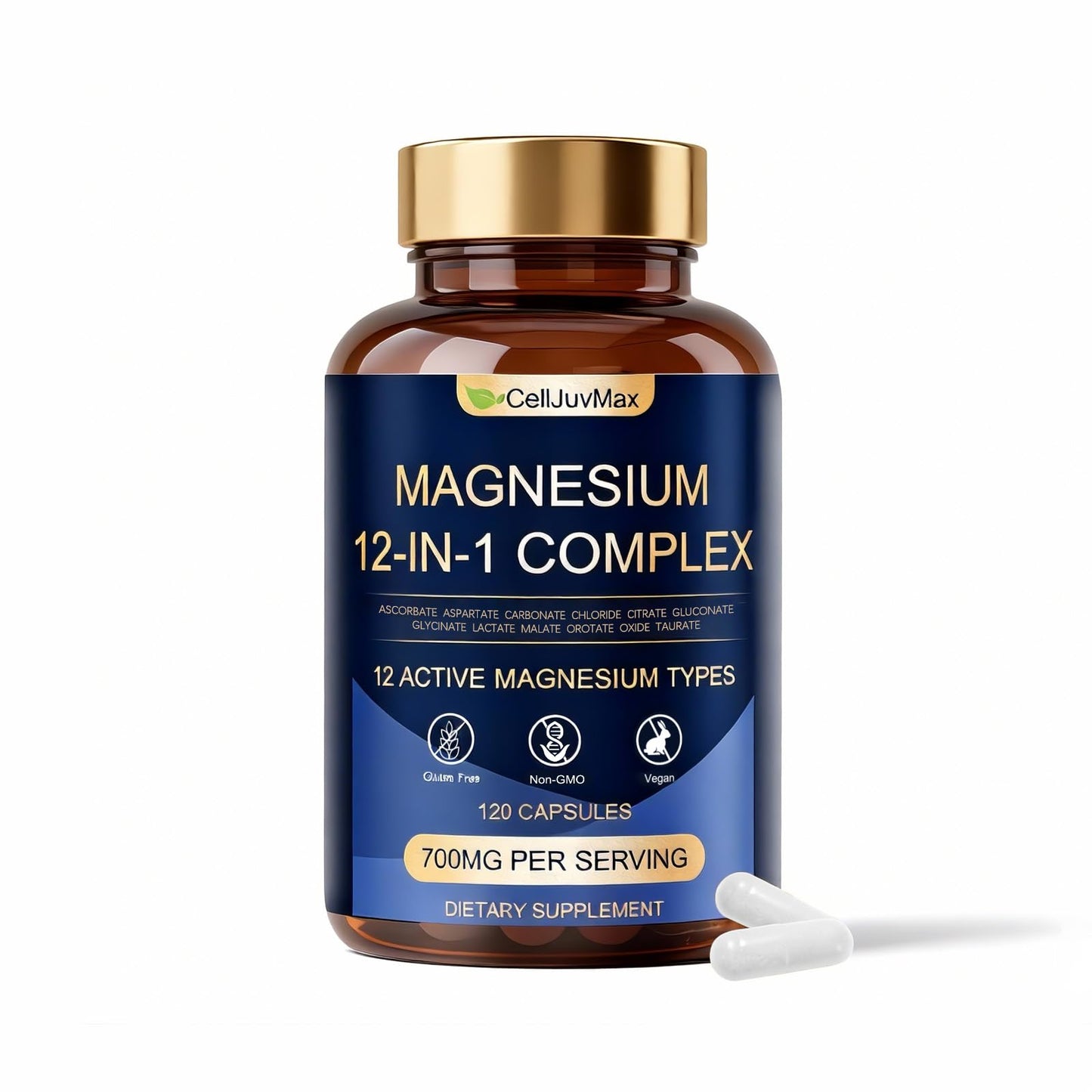 Magnesium 12-in-1 Complex 700mg, with Glycinate & Citrate, Vegan Supplement for Daily Wellness, 120 Capsules (1) - dailyvitalstore