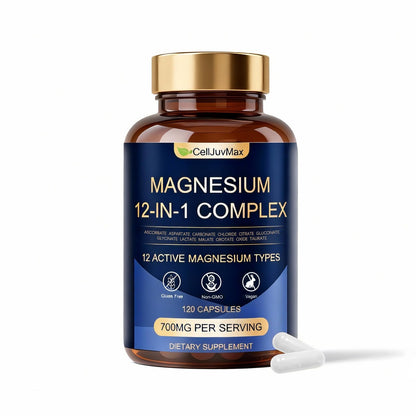 Magnesium 12-in-1 Complex 700mg, with Glycinate & Citrate, Vegan Supplement for Daily Wellness, 120 Capsules (1) - dailyvitalstore