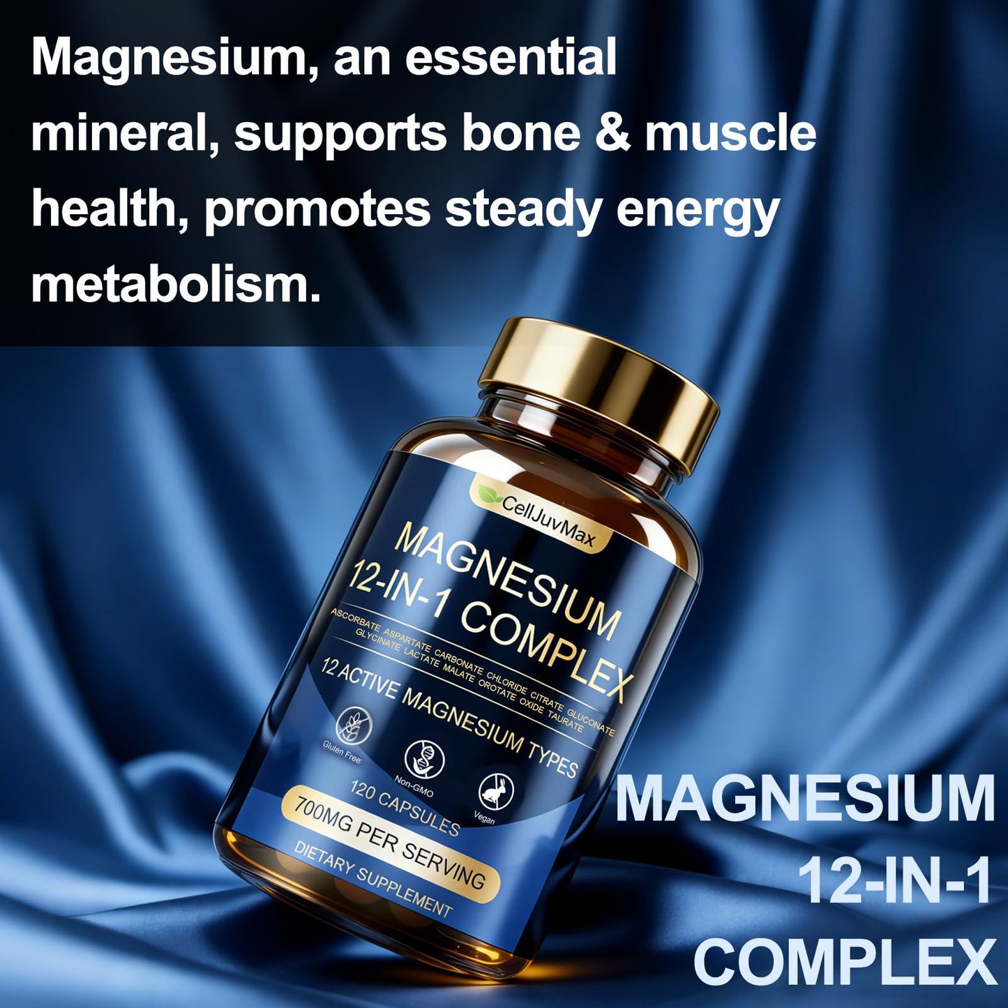 Magnesium 12-in-1 Complex 700mg, with Glycinate & Citrate, Vegan Supplement for Daily Wellness, 120 Capsules (1) - dailyvitalstore