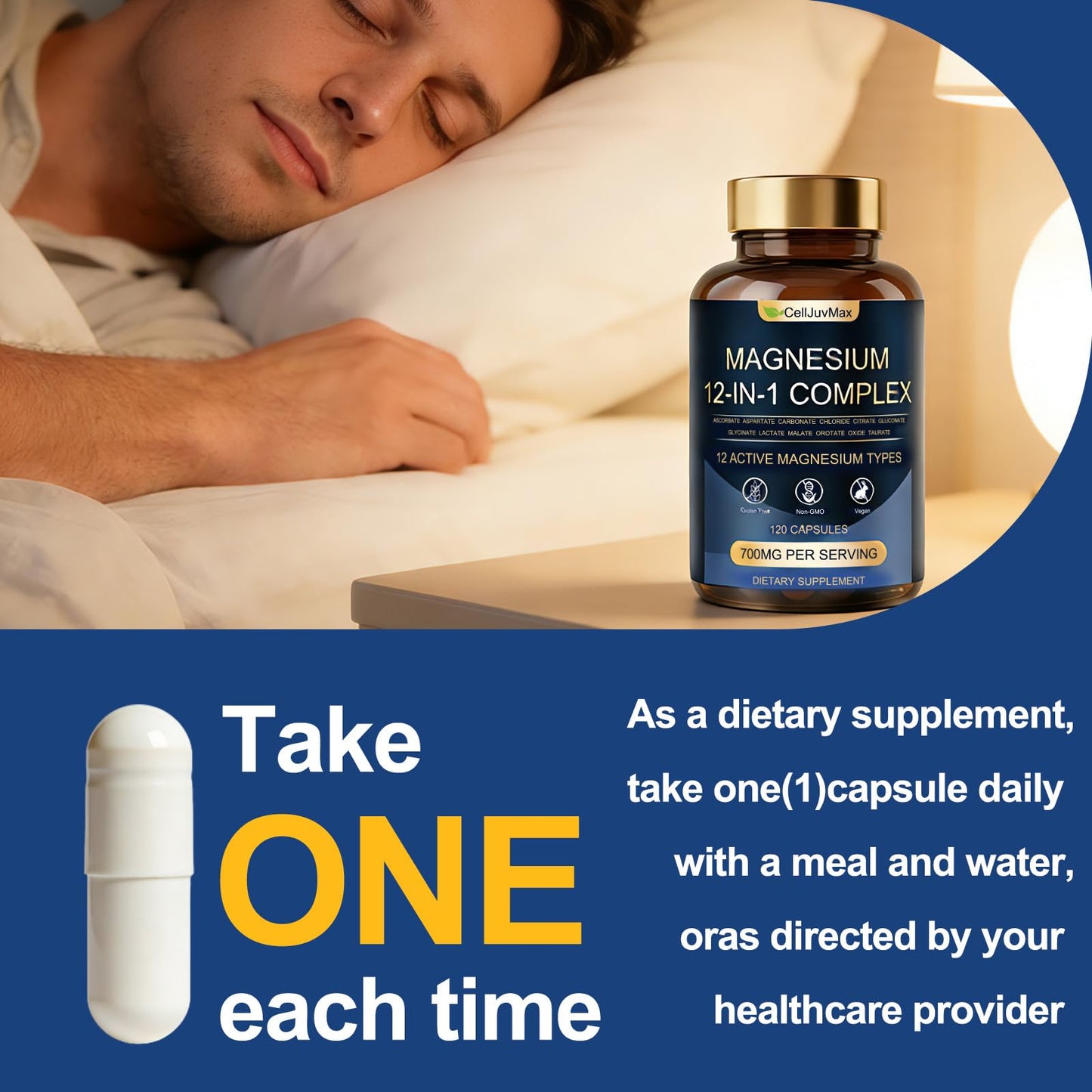 Magnesium 12-in-1 Complex 700mg, with Glycinate & Citrate, Vegan Supplement for Daily Wellness, 120 Capsules (1) - dailyvitalstore