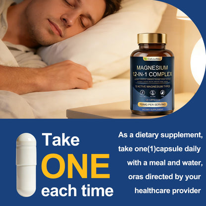 Magnesium 12-in-1 Complex 700mg, with Glycinate & Citrate, Vegan Supplement for Daily Wellness, 120 Capsules (1) - dailyvitalstore