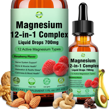 Magnesium 12 in 1 Complex Liquid Drops 700mg, High Absorption Magnesium Glycinate Citrate Malate Taurate & 8 Forms, Magnesium Complex Blend Supplement for Sleep Muscle Nerve Energy Heart Health - dailyvitalstore