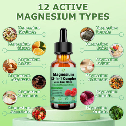 Magnesium 12 in 1 Complex Liquid Drops 700mg, High Absorption Magnesium Glycinate Citrate Malate Taurate & 8 Forms, Magnesium Complex Blend Supplement for Sleep Muscle Nerve Energy Heart Health - dailyvitalstore