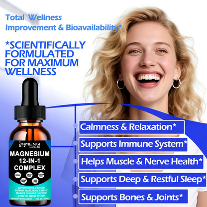 Magnesium 12 in 1 Complex Liquid Drops Magnesium Supplement w. Glycinate Citrate Malate Taurate Oxide Aspartate Orotate, Calm Magnesium for Sleep Muscle Heart Support丨Max Absorption Liquid Formula - dailyvitalstore