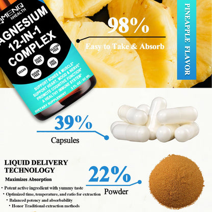 Magnesium 12 in 1 Complex Liquid Drops Magnesium Supplement w. Glycinate Citrate Malate Taurate Oxide Aspartate Orotate, Calm Magnesium for Sleep Muscle Heart Support丨Max Absorption Liquid Formula - dailyvitalstore