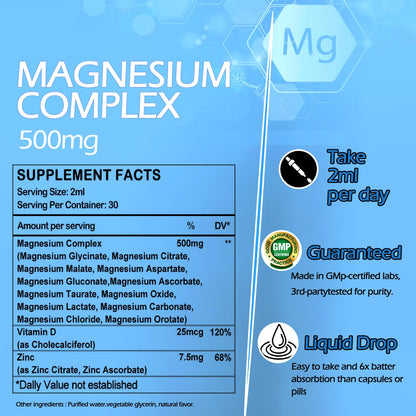 Magnesium 12 in 1 Complex Liquid Drops Magnesium Supplement w. Glycinate Citrate Malate Taurate Oxide Aspartate Orotate, Calm Magnesium for Sleep Muscle Heart Support丨Max Absorption Liquid Formula - dailyvitalstore