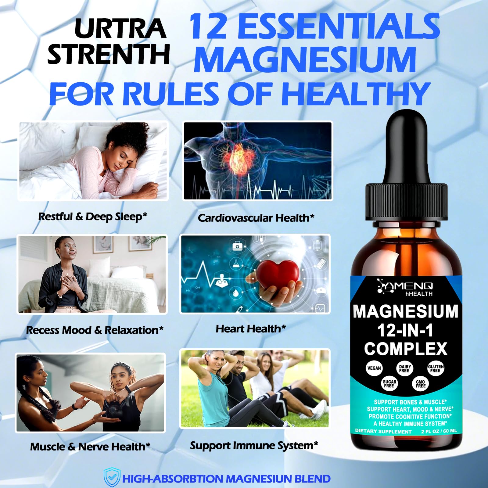 Magnesium 12 in 1 Complex Liquid Drops Magnesium Supplement w. Glycinate Citrate Malate Taurate Oxide Aspartate Orotate, Calm Magnesium for Sleep Muscle Heart Support丨Max Absorption Liquid Formula - dailyvitalstore