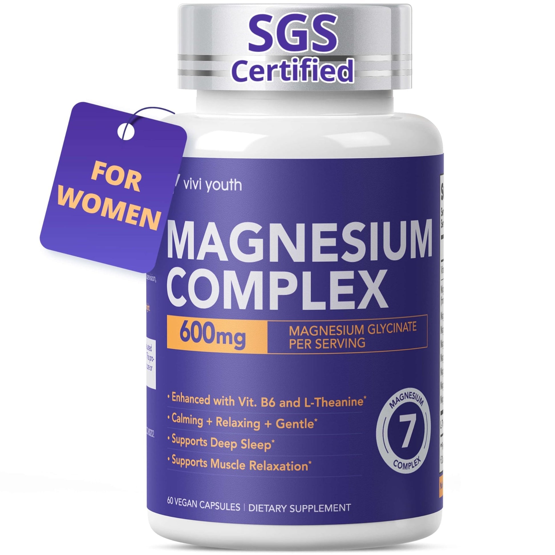 Magnesium 7 Complex for Women 1600mg, Magnesium Glycinate 600mg 7 High Absorption Magnesium Supplement with Citrate, Malate, Chelate, Taurate, Gluconate, Aspartate & Ascorbate for Sleep, 60 Capsules - dailyvitalstore