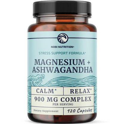 Magnesium Ashwagandha | Calming Magnesium Supplement for Adults | Relax, Rest, Calm Mood & Sleep Support | Mag Citrate & Oxide 400 mg + Ashwagandha 500 mg | Muscle Health & Stress Relief | 120 Ct - dailyvitalstore