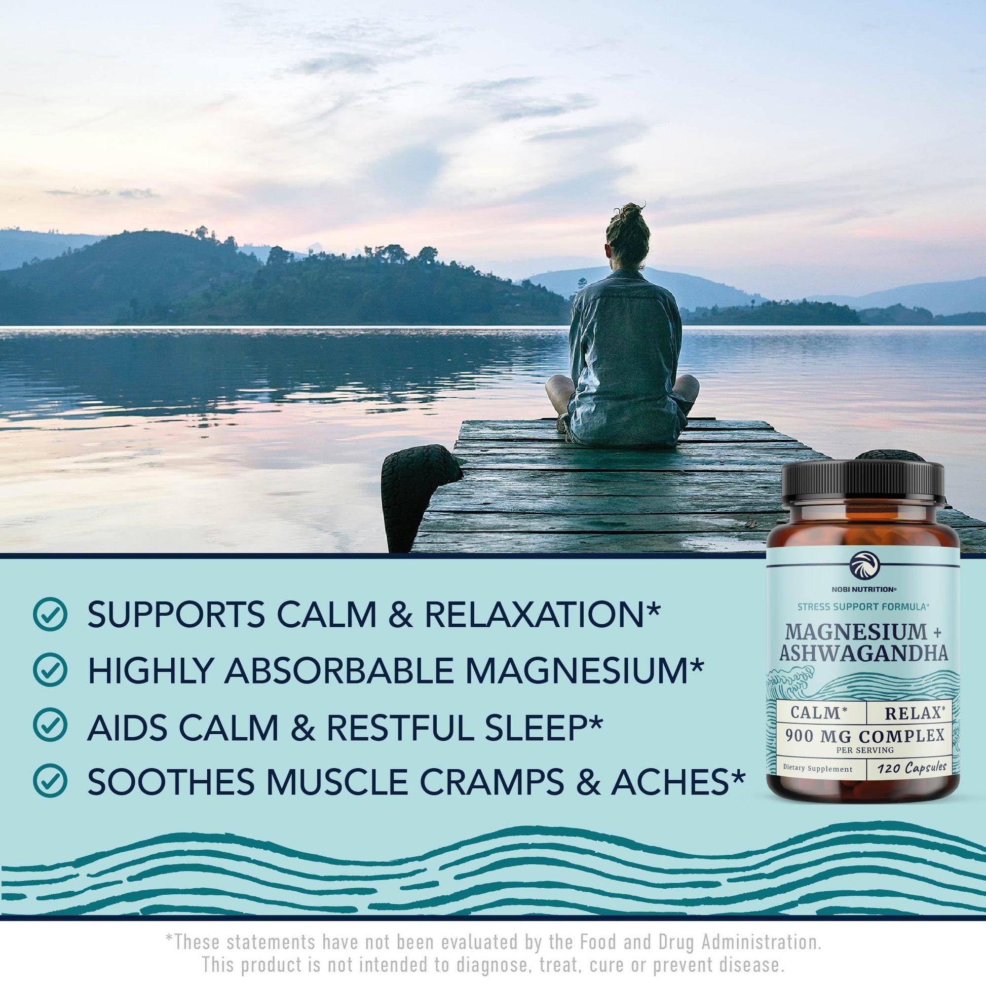 Magnesium Ashwagandha | Calming Magnesium Supplement for Adults | Relax, Rest, Calm Mood & Sleep Support | Mag Citrate & Oxide 400 mg + Ashwagandha 500 mg | Muscle Health & Stress Relief | 120 Ct - dailyvitalstore