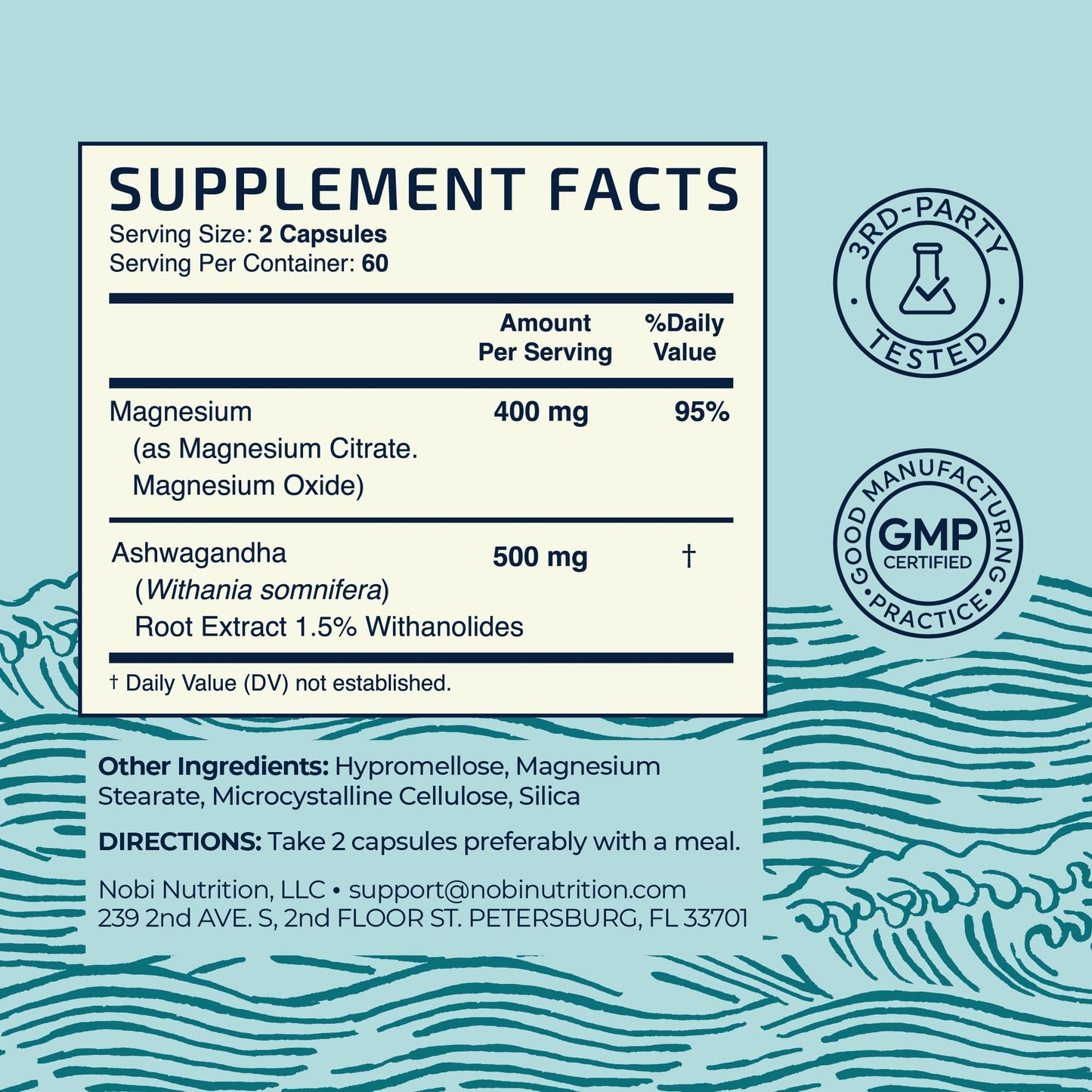Magnesium Ashwagandha | Calming Magnesium Supplement for Adults | Relax, Rest, Calm Mood & Sleep Support | Mag Citrate & Oxide 400 mg + Ashwagandha 500 mg | Muscle Health & Stress Relief | 120 Ct - dailyvitalstore