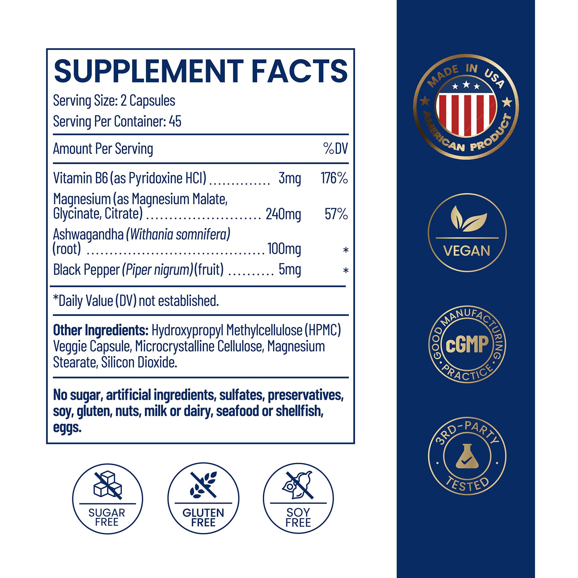 Magnesium Ashwagandha Complex | High-Absorption Multi Magnesium Supports Stress Relief, Sleep, Muscle & Heart Health | Vegan, Non-GMO, Gluten-Free, Made in USA, 90 Capsules((45-Day Supply) - dailyvitalstore