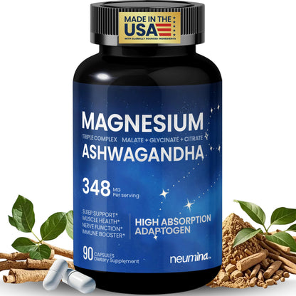 Magnesium Ashwagandha Complex | High-Absorption Multi Magnesium Supports Stress Relief, Sleep, Muscle & Heart Health | Vegan, Non-GMO, Gluten-Free, Made in USA, 90 Capsules((45-Day Supply) - dailyvitalstore