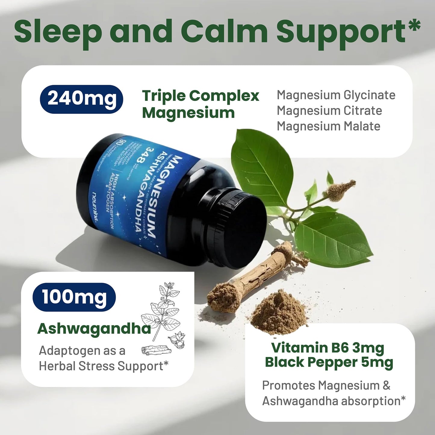 Magnesium Ashwagandha Complex | High-Absorption Multi Magnesium Supports Stress Relief, Sleep, Muscle & Heart Health | Vegan, Non-GMO, Gluten-Free, Made in USA, 90 Capsules((45-Day Supply) - dailyvitalstore
