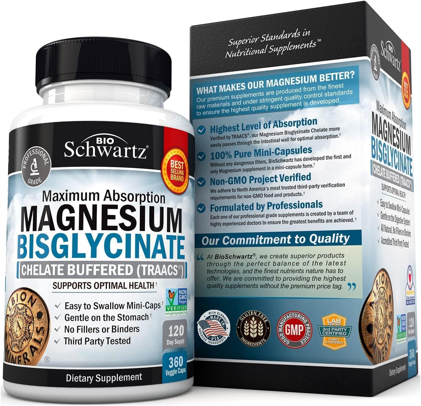 Magnesium Bisglycinate Chelated Supplement - High Absorption Magnesium Glycinate Supplement for Women and Men - Sleep, Muscle, Bone & Joint Support - dailyvitalstore