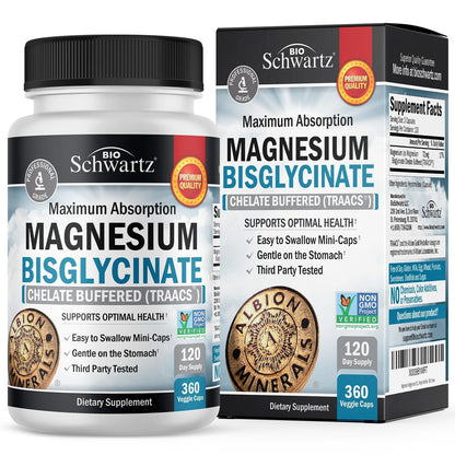 Magnesium Bisglycinate Chelated Supplement - High Absorption Magnesium Glycinate Supplement for Women and Men - Sleep, Muscle, Bone & Joint Support - dailyvitalstore