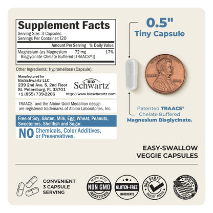 Magnesium Bisglycinate Chelated Supplement - High Absorption Magnesium Glycinate Supplement for Women and Men - Sleep, Muscle, Bone & Joint Support - dailyvitalstore