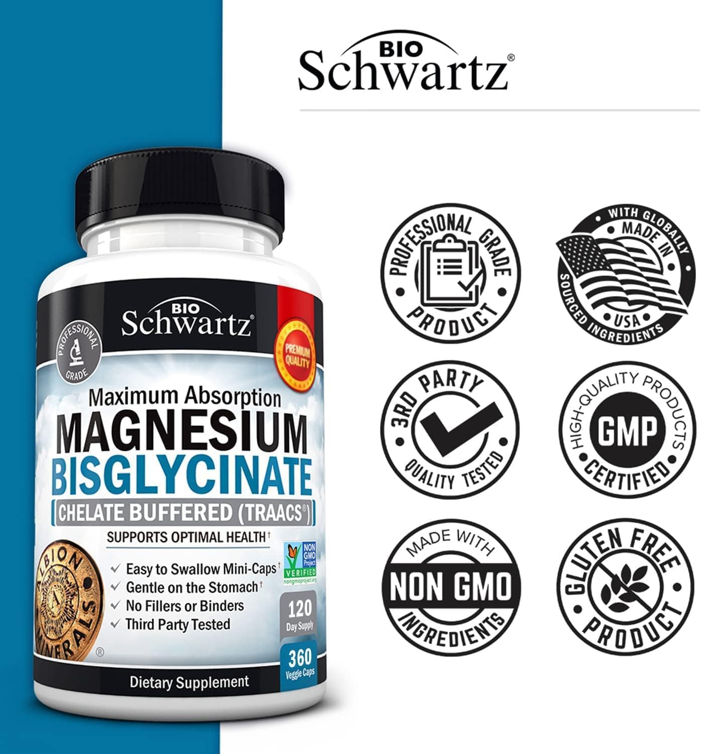 Magnesium Bisglycinate Chelated Supplement - High Absorption Magnesium Glycinate Supplement for Women and Men - Sleep, Muscle, Bone & Joint Support - dailyvitalstore