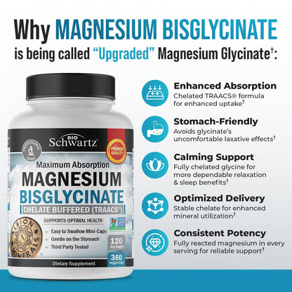 Magnesium Bisglycinate Chelated Supplement - High Absorption Magnesium Glycinate Supplement for Women and Men - Sleep, Muscle, Bone & Joint Support - dailyvitalstore