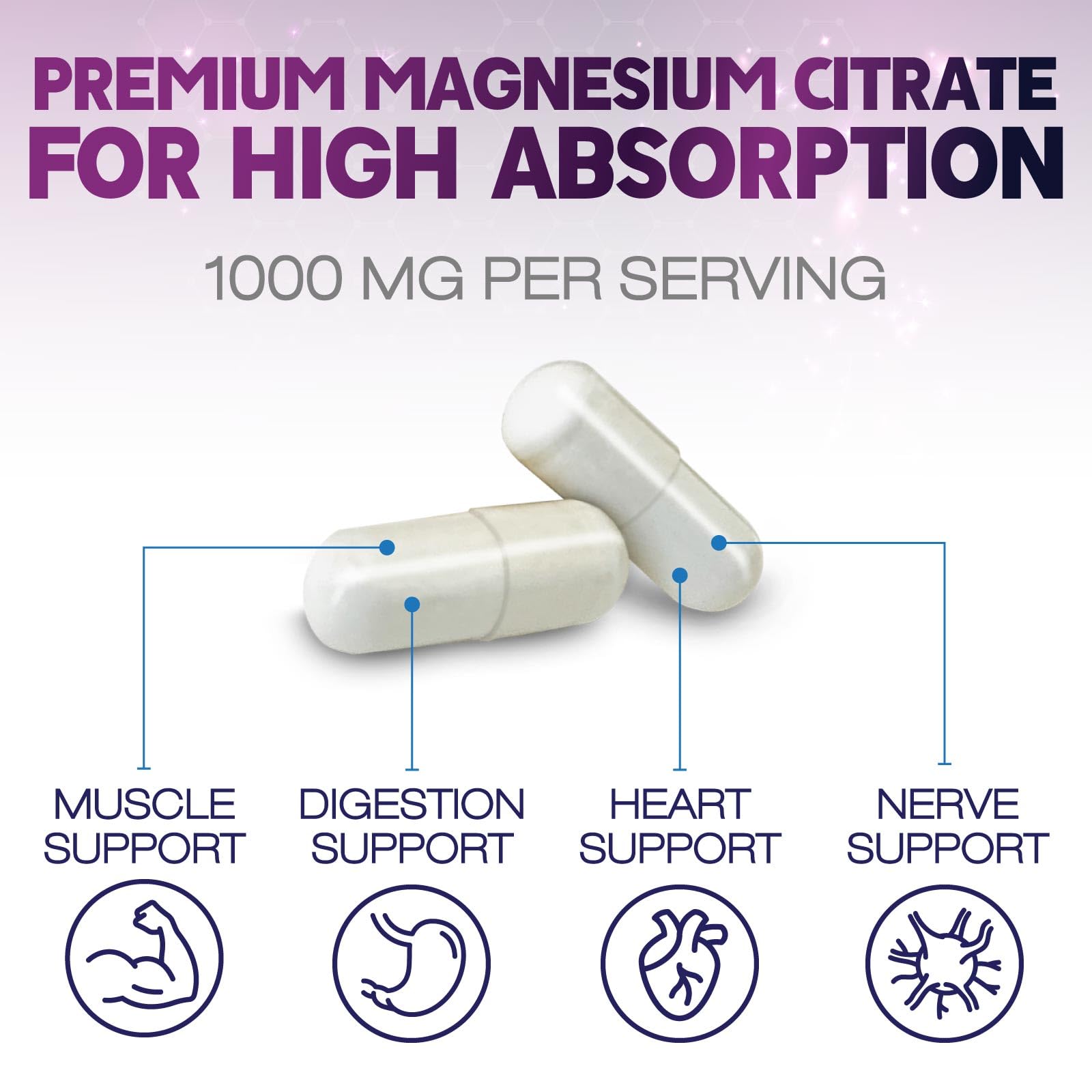 Magnesium Citrate 1000mg Per Serving - Max Absorption Magnesium Powder Capsules for Muscle, Nerve, Bone and Heart Health Support, High Absorption Citrate Complex - dailyvitalstore