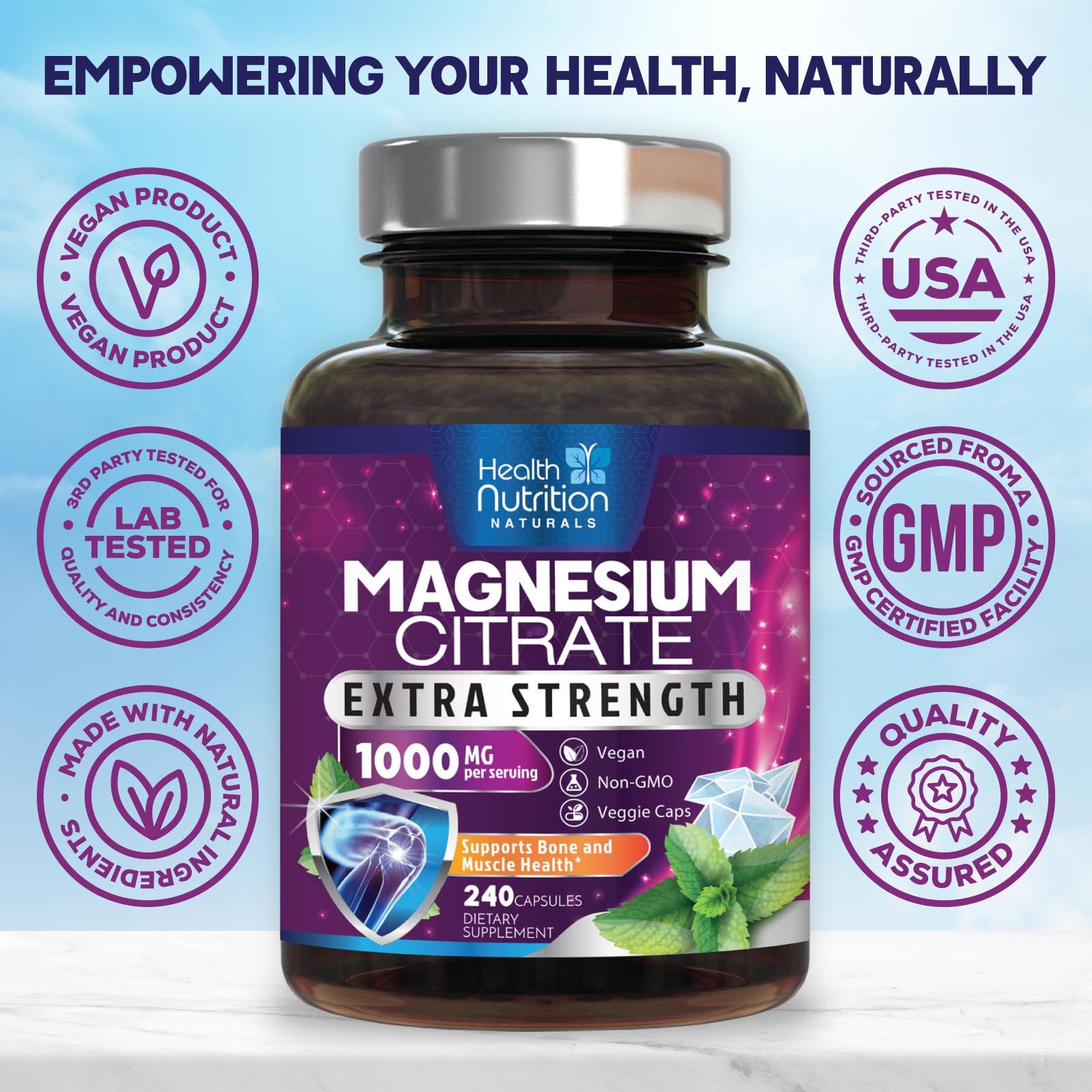 Magnesium Citrate 1000mg Per Serving - Max Absorption Magnesium Powder Capsules for Muscle, Nerve, Bone and Heart Health Support, High Absorption Citrate Complex - dailyvitalstore