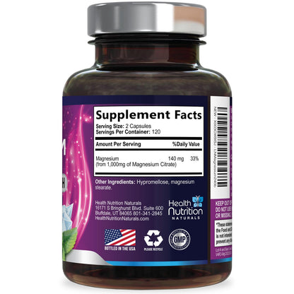 Magnesium Citrate 1000mg Per Serving - Max Absorption Magnesium Powder Capsules for Muscle, Nerve, Bone and Heart Health Support, High Absorption Citrate Complex - dailyvitalstore