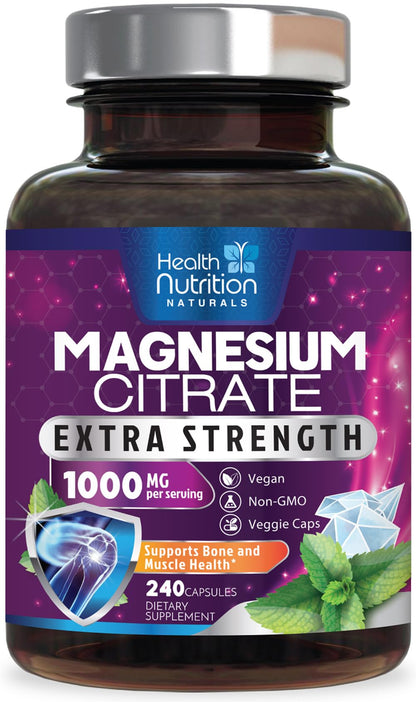 Magnesium Citrate 1000mg Per Serving - Max Absorption Magnesium Powder Capsules for Muscle, Nerve, Bone and Heart Health Support, High Absorption Citrate Complex - dailyvitalstore