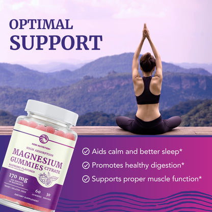 Magnesium Citrate Gummies | Extra Strength for Calm, Relaxation & Digestion | High Absorption Magnesium Gummies for Adults | Vegan, Non-GMO - dailyvitalstore