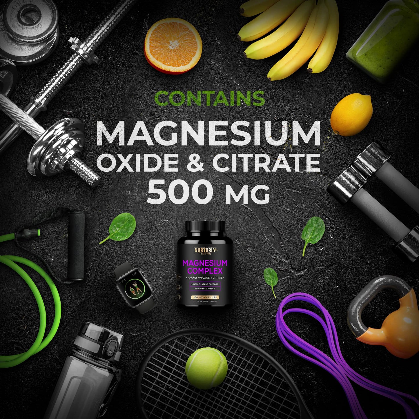 Magnesium Citrate & Oxide 500mg Complex Supplement - High Absorption Maximum Strength - Helps Support Bone Density and Strength, Muscles, Energy and Sleep - 120 Vegan Capsules - dailyvitalstore