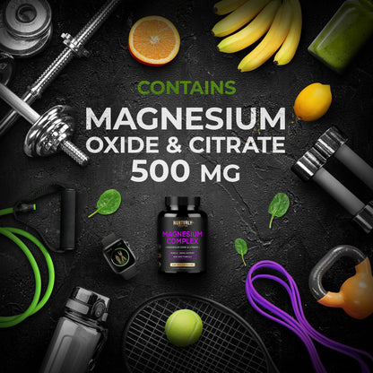 Magnesium Citrate & Oxide 500mg Complex Supplement - High Absorption Maximum Strength - Helps Support Bone Density and Strength, Muscles, Energy and Sleep - 120 Vegan Capsules - dailyvitalstore