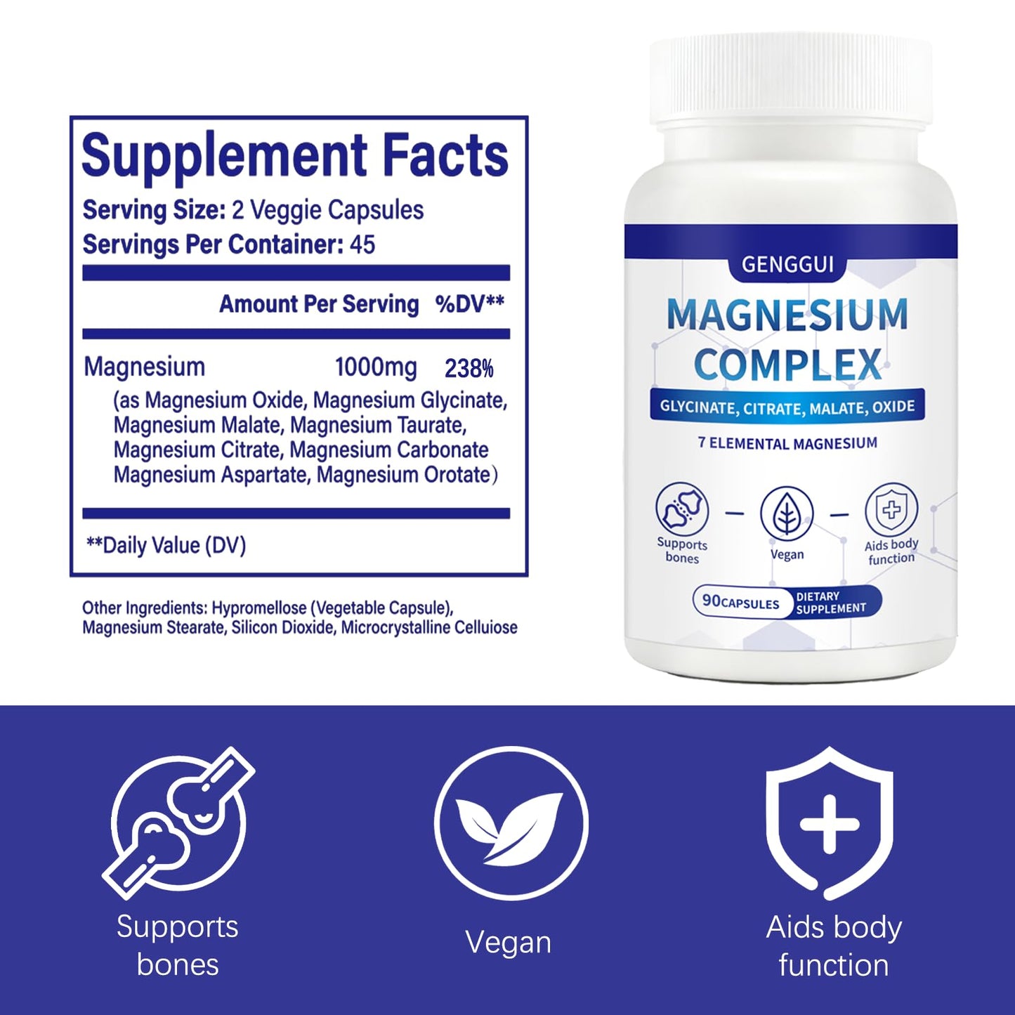 Magnesium Complex 1000mg - 7-in-1 Supplement with Glycinate, Citrate & Malate - Supports Muscle Relaxation, Sleep, Heart Health - High Absorption Capsules, 90 Count (1) - dailyvitalstore
