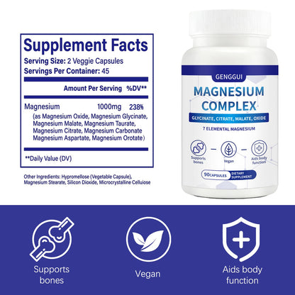 Magnesium Complex 1000mg - 7-in-1 Supplement with Glycinate, Citrate & Malate - Supports Muscle Relaxation, Sleep, Heart Health - High Absorption Capsules, 90 Count (1) - dailyvitalstore