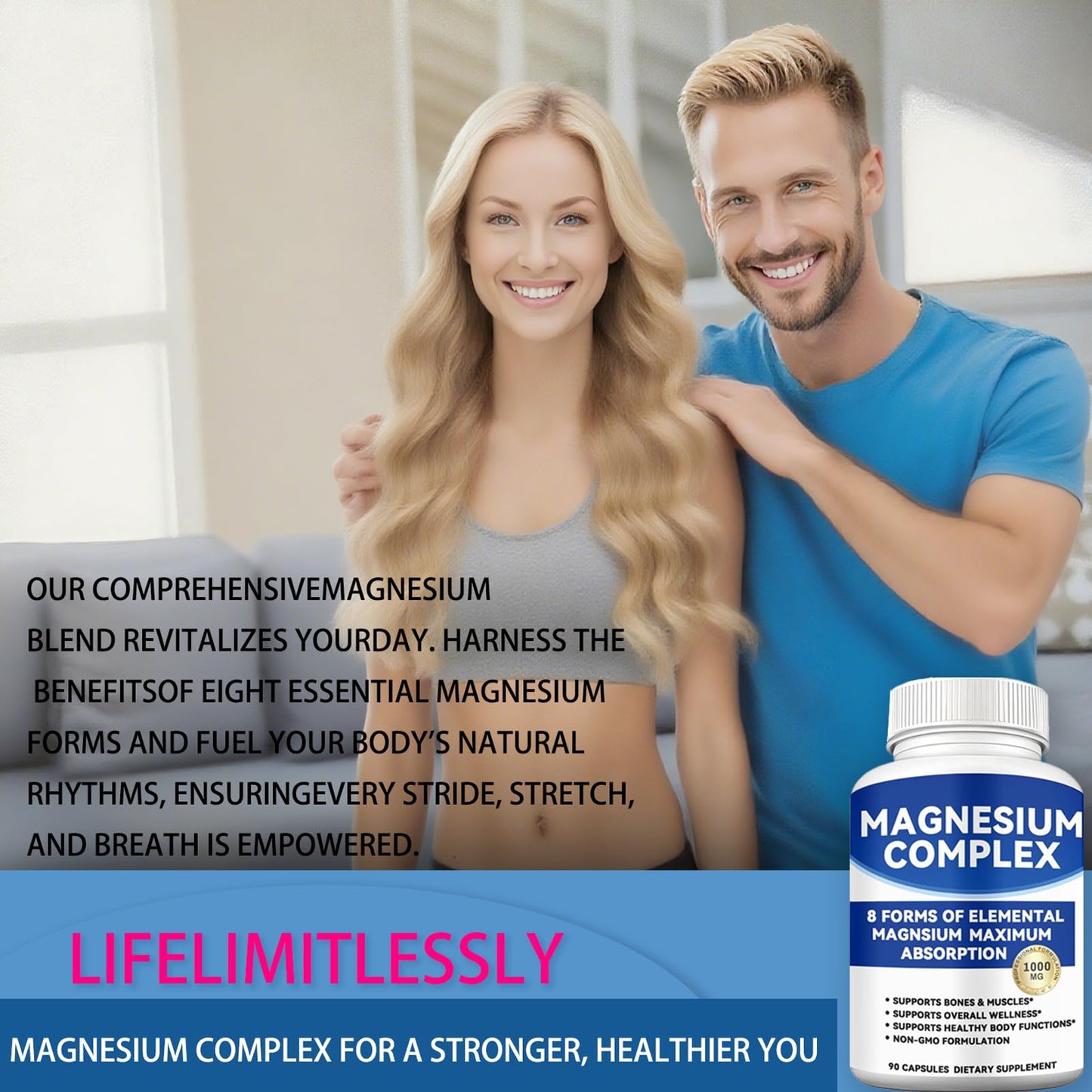 Magnesium Complex 1000mg with 8 Forms – Glycinate, Citrate, Malate, Taurate for Absorption – Supports Bone, Muscle, Energy & Recovery – Vegan, Non-GMO, 90 Capsules (1) - dailyvitalstore