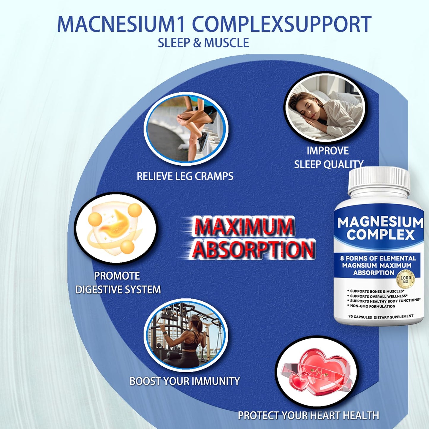 Magnesium Complex 1000mg with 8 Forms – Glycinate, Citrate, Malate, Taurate for Absorption – Supports Bone, Muscle, Energy & Recovery – Vegan, Non-GMO, 90 Capsules (1) - dailyvitalstore