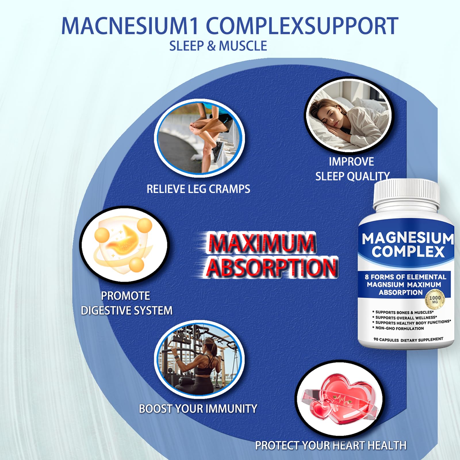 Magnesium Complex 1000mg with 8 Forms – Glycinate, Citrate, Malate, Taurate for Absorption – Supports Bone, Muscle, Energy & Recovery – Vegan, Non-GMO, 90 Capsules (1) - dailyvitalstore