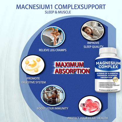 Magnesium Complex 1000mg with 8 Forms – Glycinate, Citrate, Malate, Taurate for Absorption – Supports Bone, Muscle, Energy & Recovery – Vegan, Non-GMO, 90 Capsules (1) - dailyvitalstore