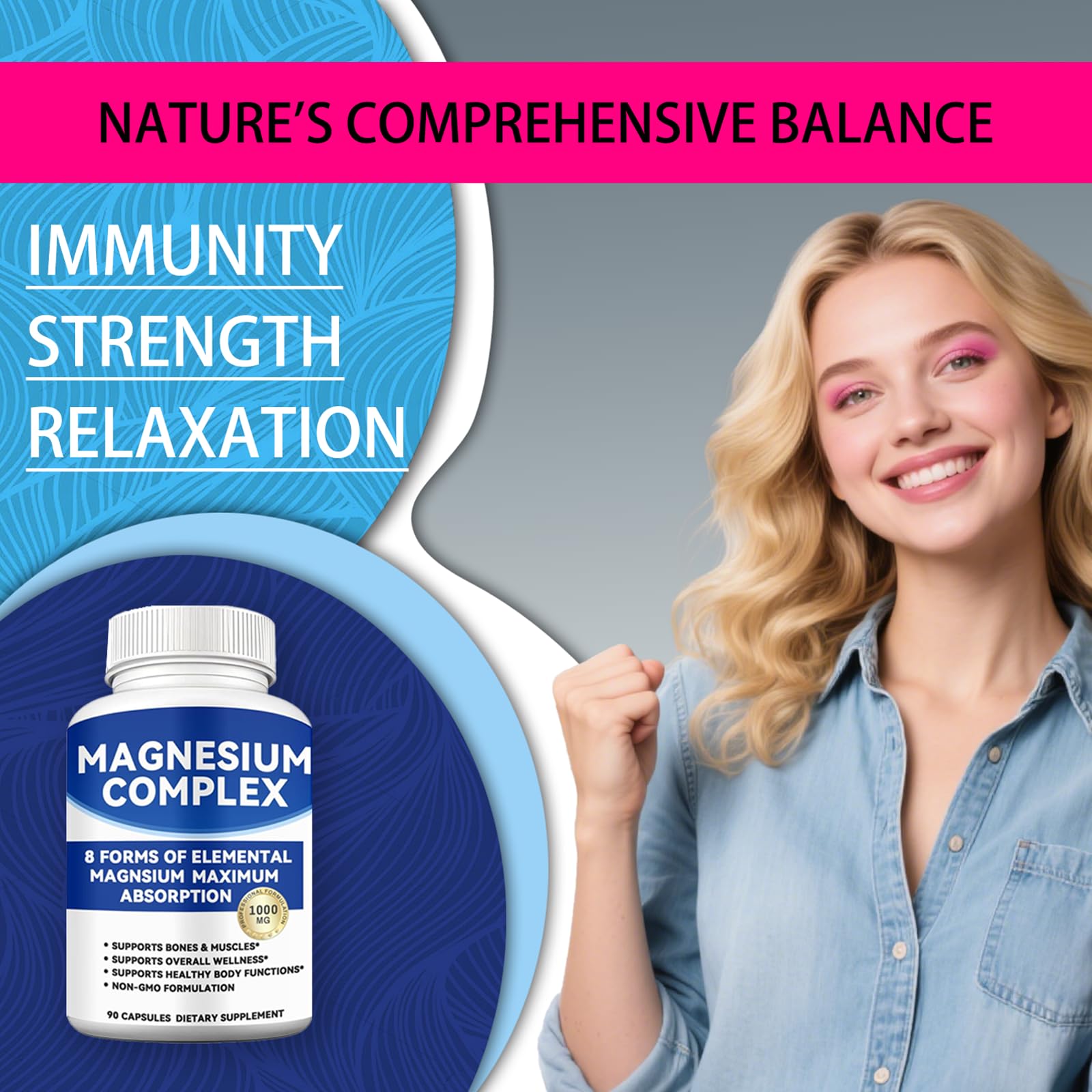 Magnesium Complex 1000mg with 8 Forms – Glycinate, Citrate, Malate, Taurate for Absorption – Supports Bone, Muscle, Energy & Recovery – Vegan, Non-GMO, 90 Capsules (1) - dailyvitalstore