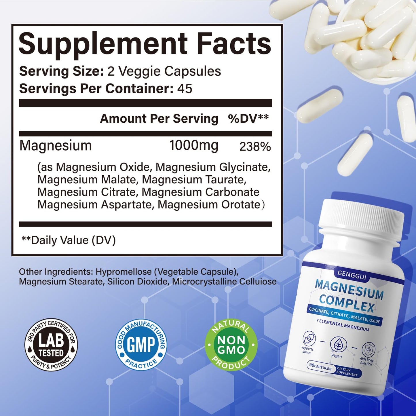 Magnesium Complex 1000mg with 8 Types - Glycinate, Citrate, Malate - Supports Muscle Relaxation, Bone Health, Energy Production & Sleep - High Absorption, Non-GMO, Vegan Capsules, 90 Count (001) - dailyvitalstore