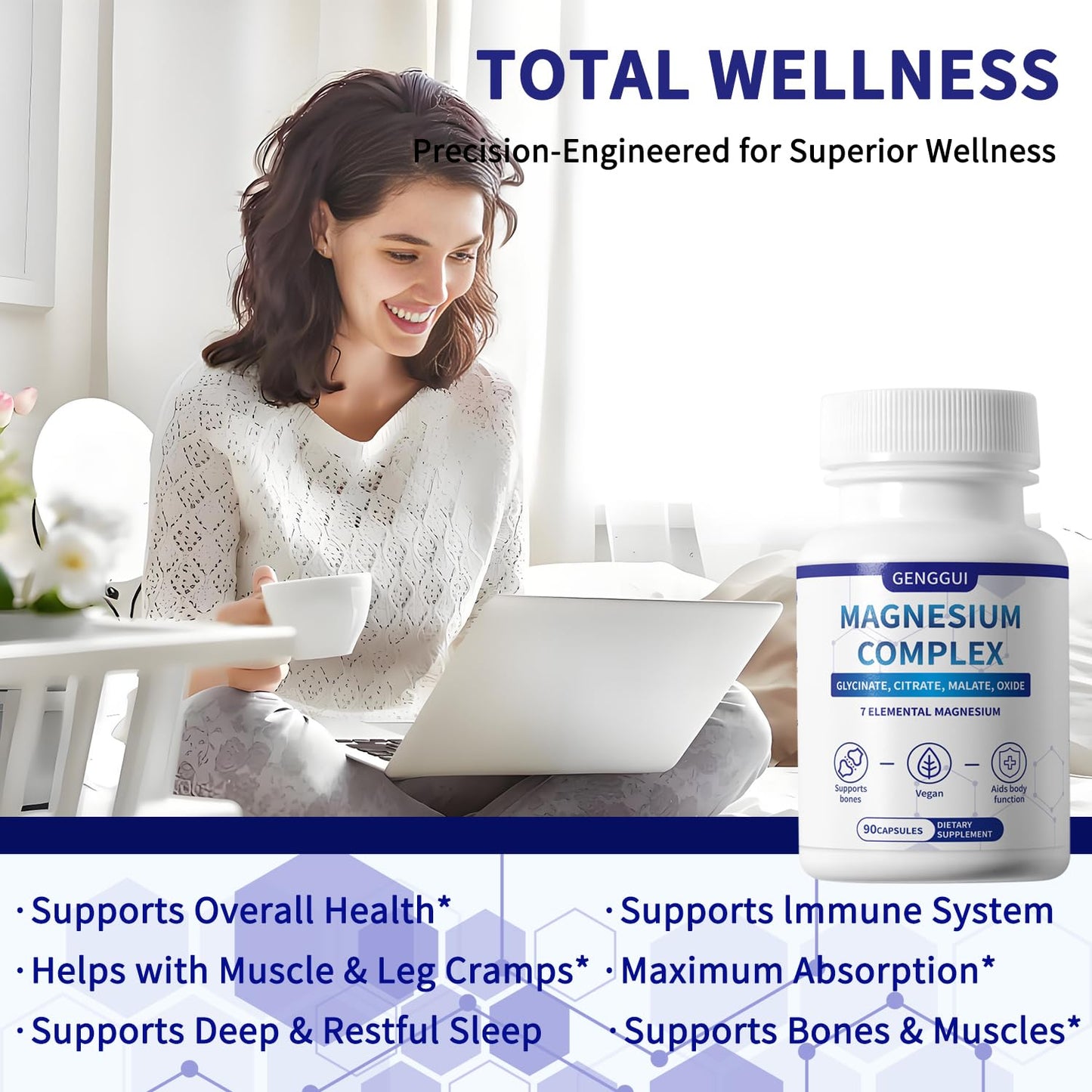 Magnesium Complex 1000mg with 8 Types - Glycinate, Citrate, Malate - Supports Muscle Relaxation, Bone Health, Energy Production & Sleep - High Absorption, Non-GMO, Vegan Capsules, 90 Count (001) - dailyvitalstore