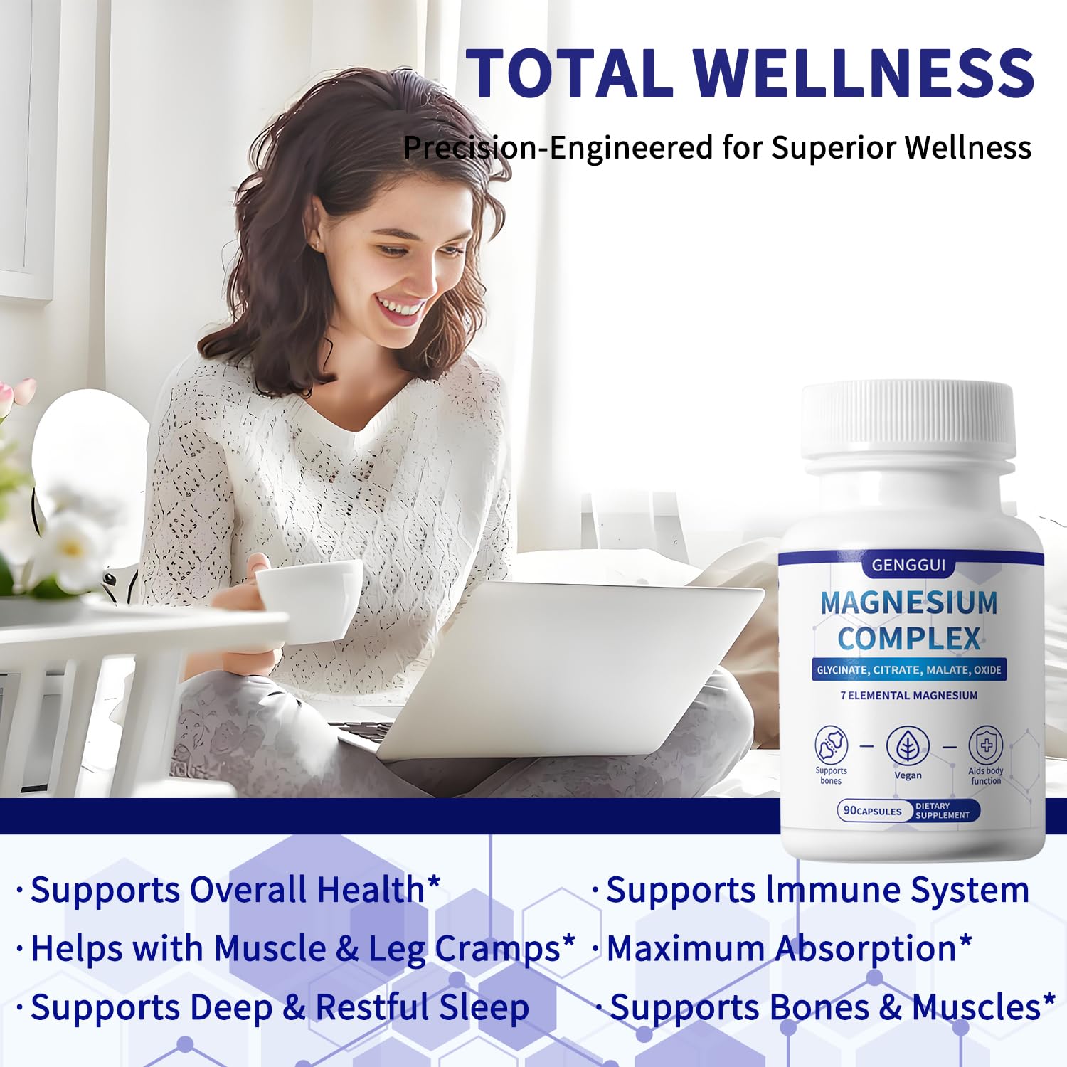 Magnesium Complex 1000mg with 8 Types - Glycinate, Citrate, Malate - Supports Muscle Relaxation, Bone Health, Energy Production & Sleep - High Absorption, Non-GMO, Vegan Capsules, 90 Count (001) - dailyvitalstore